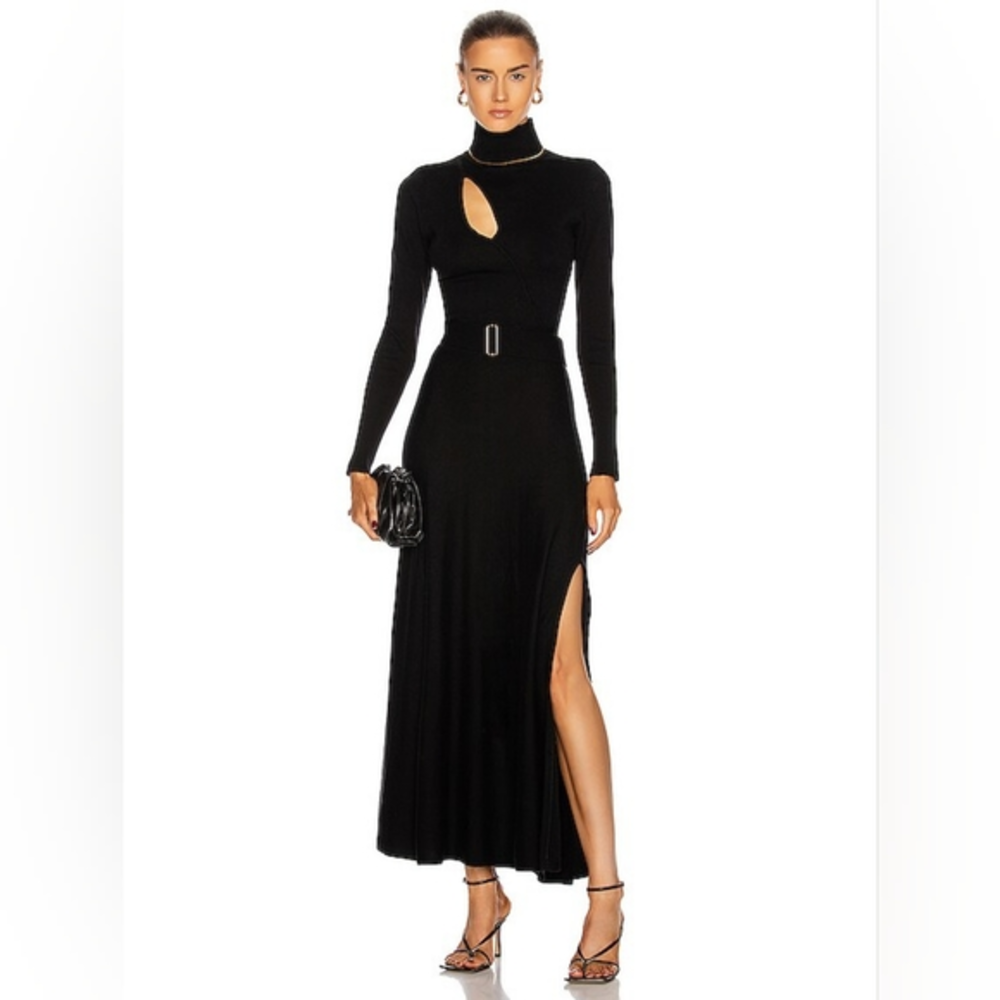NWOT Nicholas Women's Black Aga Wool Blend Cut Out Long Sleeve Dress Large‎